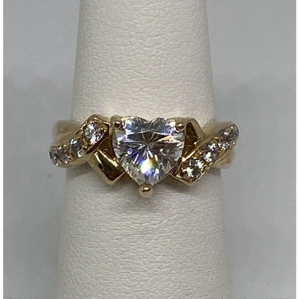 925 STERLING SILVER VERMEIL HEART CZ RING   SIZE- 4.75